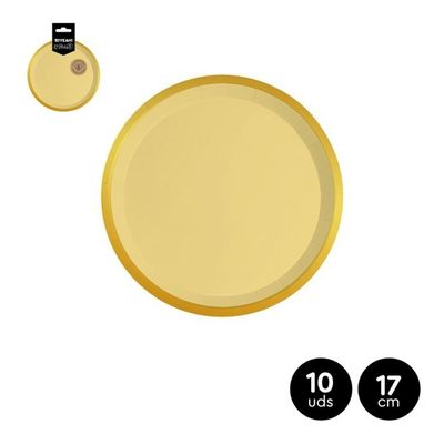 ASSIETTE RONDE JAUNE LISERE OR 17CM (x10)