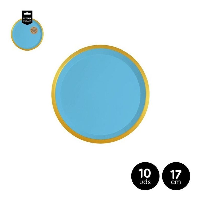ASSIETTE RONDE BLEU LISERE OR 17CM (x10)