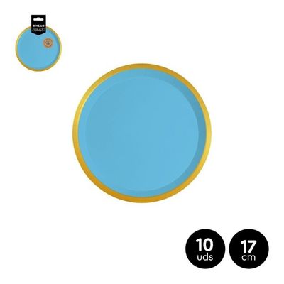 ASSIETTE RONDE BLEU LISERE OR 17CM (x10)