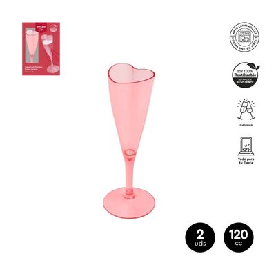 FLUTE FORME COEUR ROSE 12CL (x2)