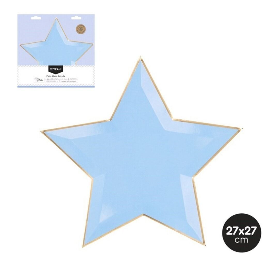 ASSIETTE FORME ETOILE BLEU LISERE OR 27CM (x4)