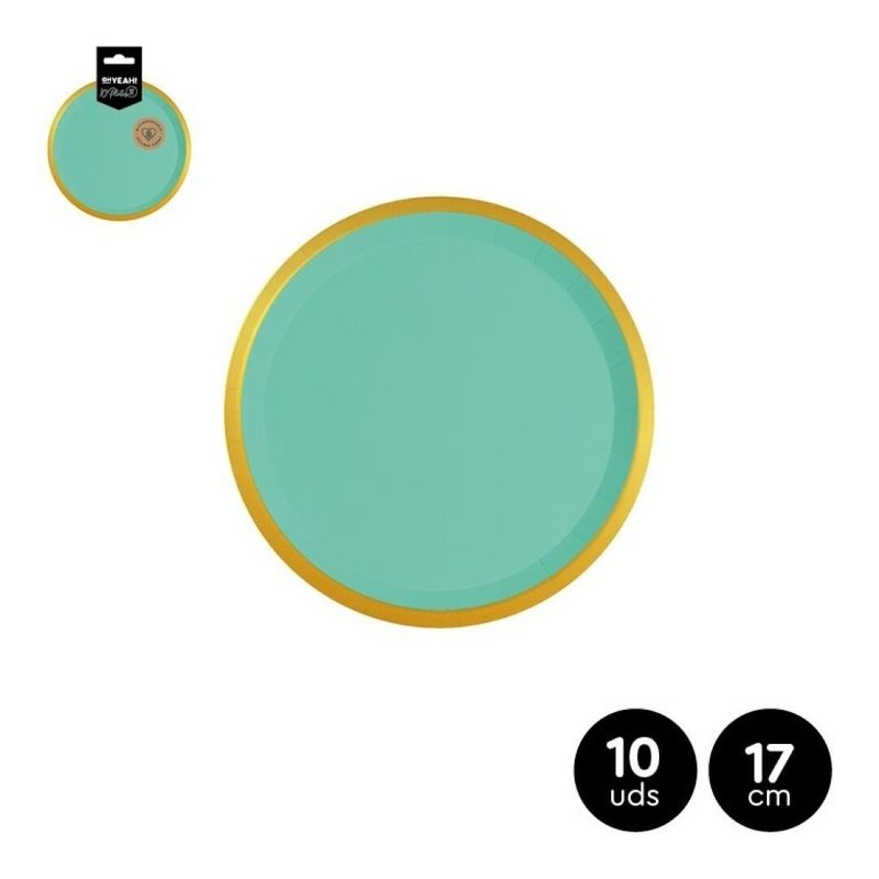 ASSIETTE RONDE MENTHE LISERE OR 17CM (x10)