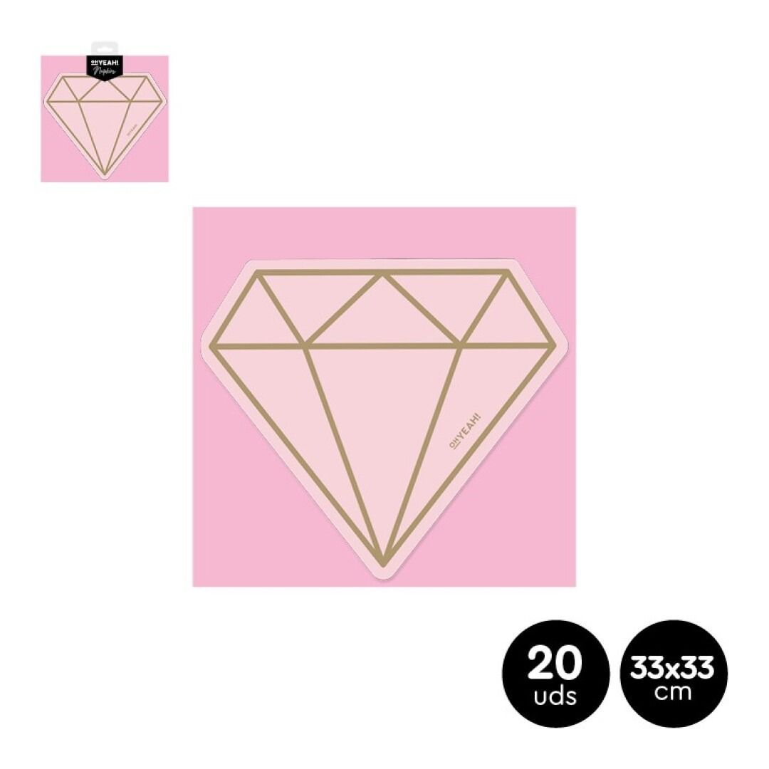SERVIETTE FORME DIAMANT ROSE ET OR 33CM (x20)