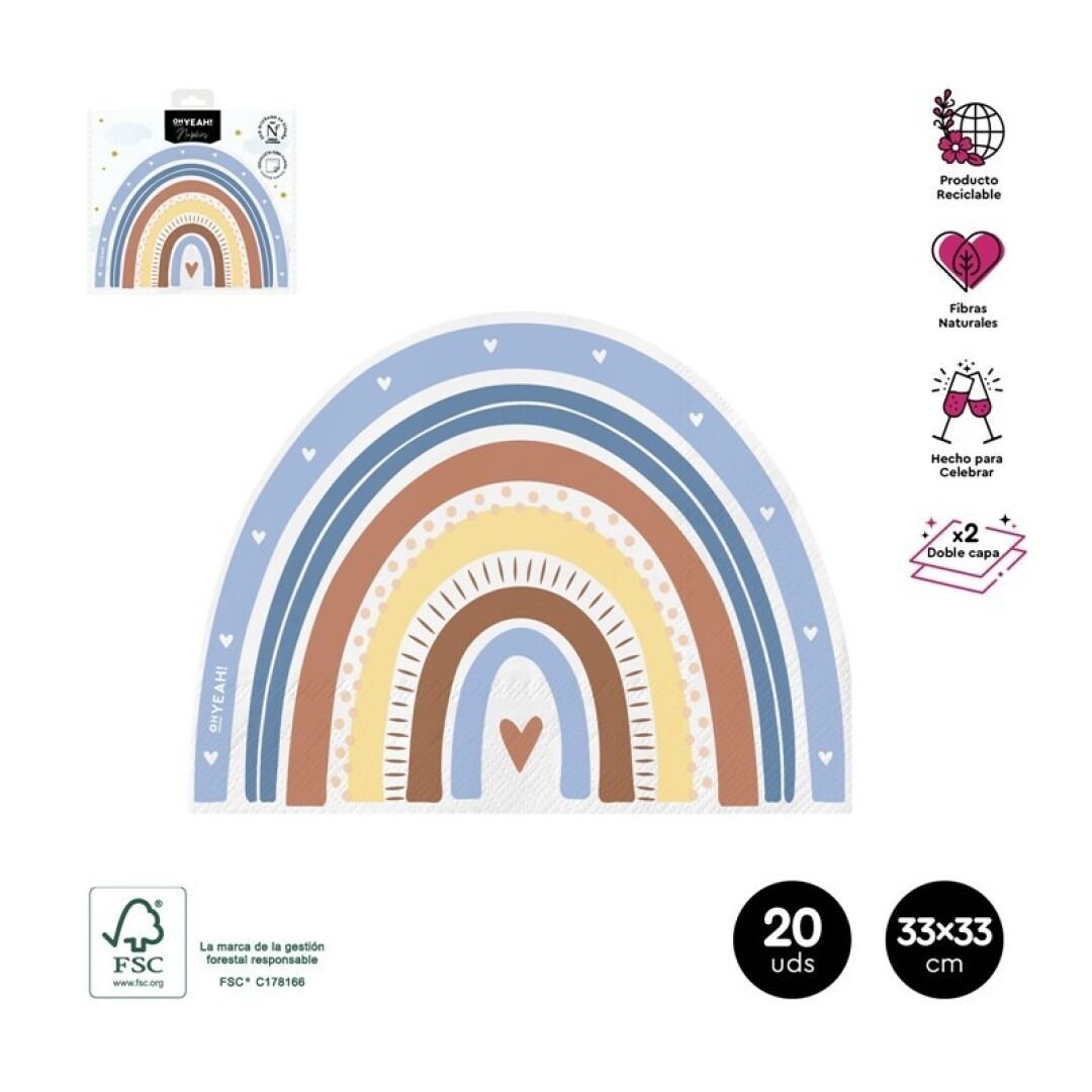 SERVIETTE FORME ARC EN CIEL OCRE ET BLEU 33CM (x20)