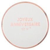 ASSIETTE BLANCHE "JOYEUX ANNIVERSAIRE" ROSE GOLD 22.5CM (x10)