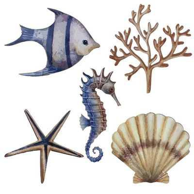 CONFETTIS BOIS COQUILLAGE & FONDS MARINS 3.5x6 & 5x4.6CM (x10)