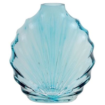VASE COQUILLAGE VERRE BLEU  8.5x9.5 CM