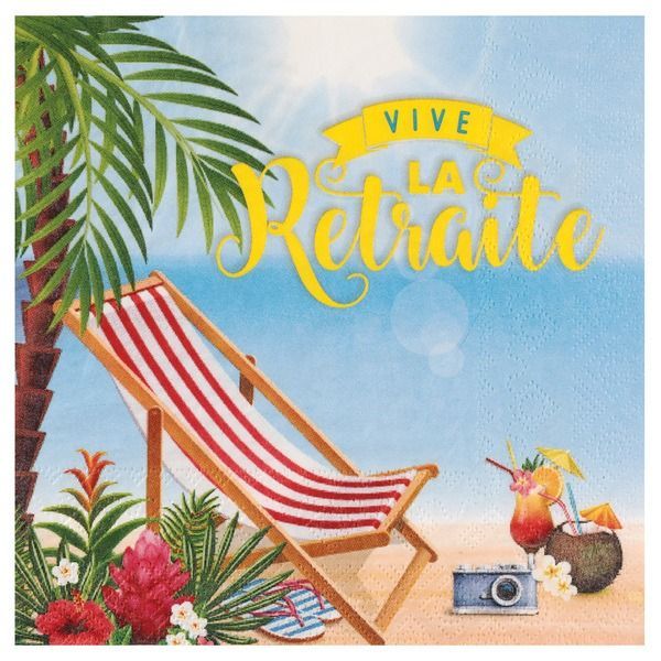 SERVIETTE "VIVE LA RETRAITE" PLAYA 33CM (x20)