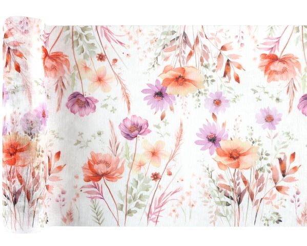 CHEMIN DE TABLE JARDIN DE FLEURS PASTEL 27CMx3M