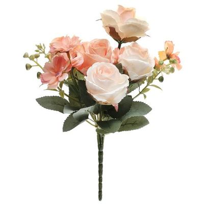 BOUQUET DE FLEURS PECHES ET FEUILLAGE 31CM