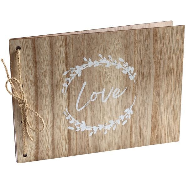 LIVRE D'OR COUVERTURE BOIS "LOVE" BLANC 40 PAGES 30x22CM