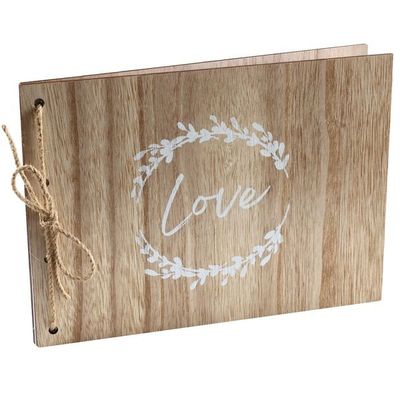 LIVRE D'OR COUVERTURE BOIS "LOVE" BLANC 40 PAGES 30x22CM