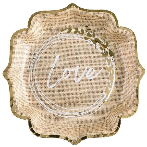ASSIETTE KRAFT "LOVE" BLANC LISERE OR 21CM (x10)