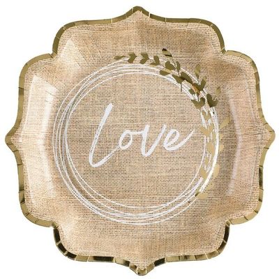 ASSIETTE KRAFT "LOVE" BLANC LISERE OR 21CM (x10)