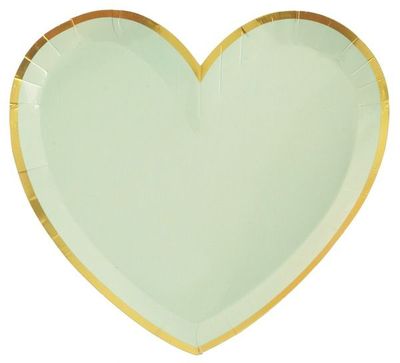 ASSIETTE FORME COEUR SAUGE LISERE OR 22.5x20CM (x10)