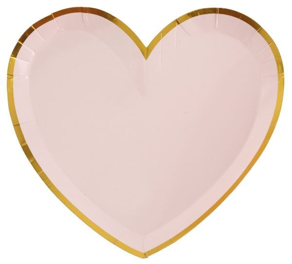ASSIETTE FORME COEUR ROSE LISERE OR 22.5x20CM (x10)