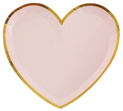 ASSIETTE FORME COEUR ROSE LISERE OR 22.5x20CM (x10)