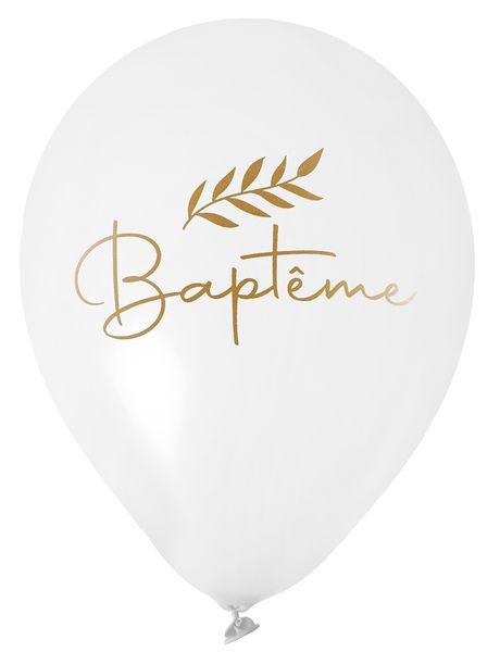 BALLON LATEX BLANC "BAPTEME" OR 30CM (x6)