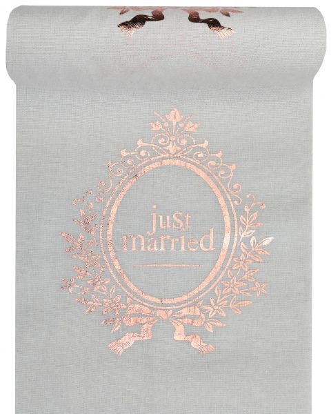 CHEMIN DE TABLE LIN "JUST MARRIED" ROSE GOLD 3Mx28CM