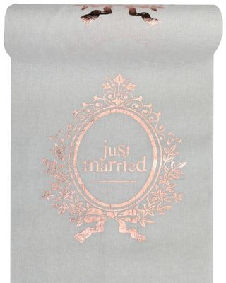 CHEMIN DE TABLE LIN "JUST MARRIED" ROSE GOLD 3Mx28CM