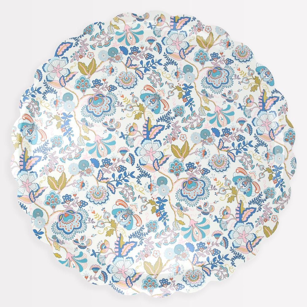 GRAND PLATEAU ROND MOTIF FLORAL LIBERTY BLEU
