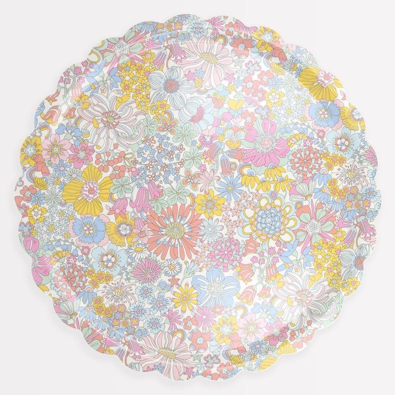 GRAND PLATEAU ROND ARC EN CIEL ET MOTIF FLORAL