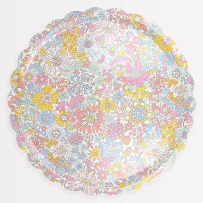 GRAND PLATEAU ROND ARC EN CIEL ET MOTIF FLORAL