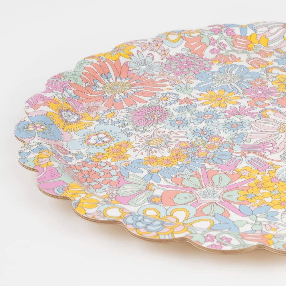 PETIT PLATEAU ROND ARC EN CIEL ET MOTIF FLORAL 32CM