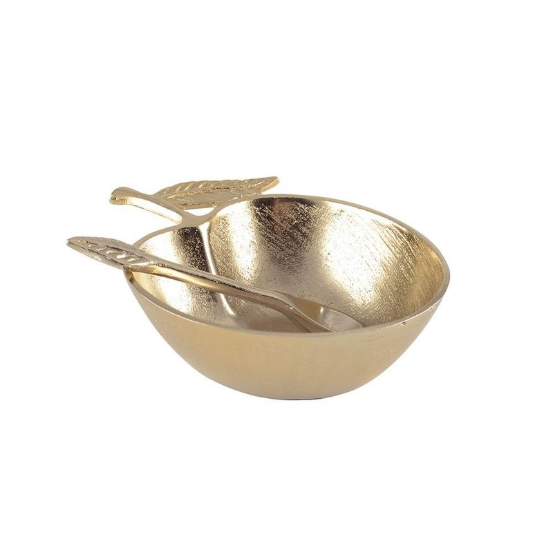 COUPELLE DORE POMME AVEC PETITE CUILLERE  18X13.5X5CM