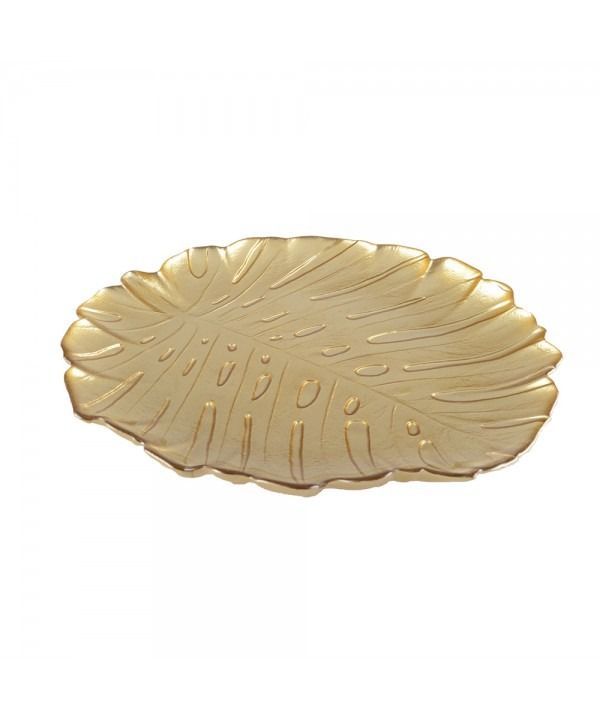 COUPELLE EN VERRE FEUILLE DOREE GRAND MODELE 27X25.5X2.5CM