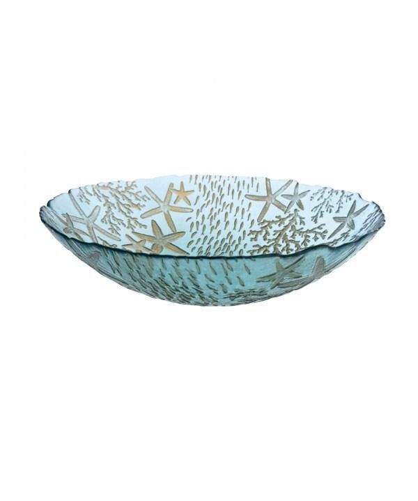 SALADIER EN VERRE BLEU MER 33X33X9CM