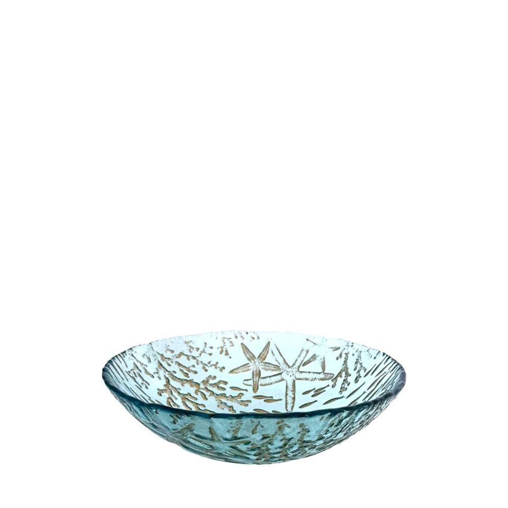 BOL EN VERRE BLEU MER 20X20X6CM
