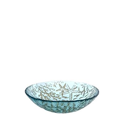 BOL EN VERRE BLEU MER 20X20X6CM