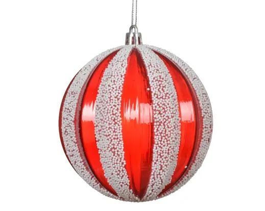 BOULE TRANSPARENTE ROUGE ET BLANC 10CM