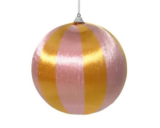BOULE MOUSSE ROSE ET OCRE FILETAGE BRILLANT 10CM