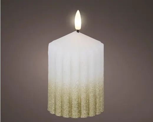 BOUGIE LED BLANCHE ET OR PAILLETE 10CM