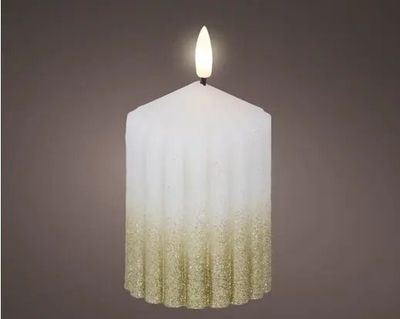 BOUGIE LED BLANCHE ET OR PAILLETE 10CM
