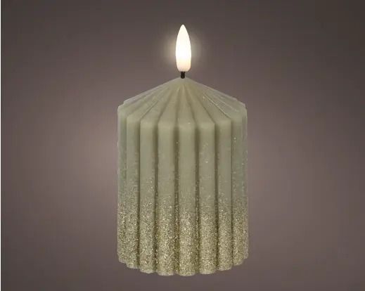 BOUGIE EGLISE LED SAUGE ET OR PAILLETE 10CM