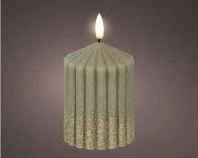BOUGIE EGLISE LED SAUGE ET OR PAILLETE 10CM