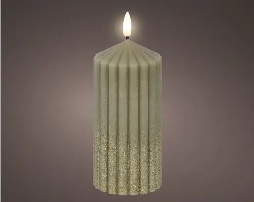 BOUGIE EGLISE LED SAUGE ET OR PAILLETE 15CM