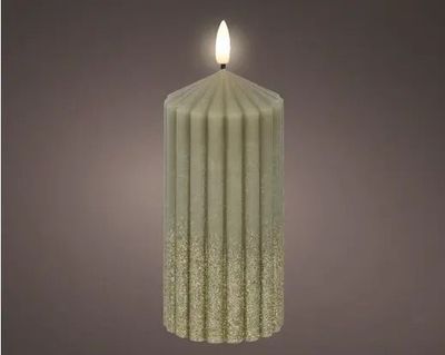BOUGIE EGLISE LED SAUGE ET OR PAILLETE 15CM