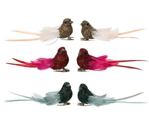 OISEAU PLUME PAILLETES SUR CLIP 6 ASS