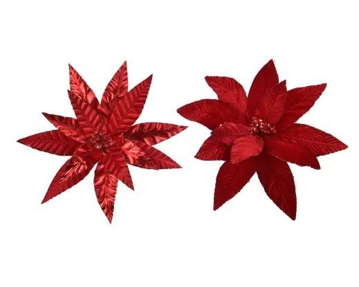 POINSETTIA VELOURS ROUGE PAILLETTE SUR CLIP 2 ASS