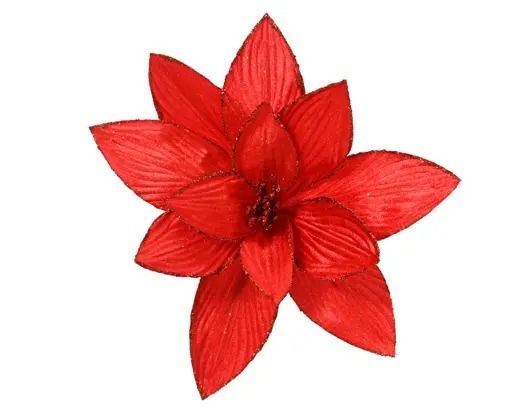 POINSETTIA ROUGE VELOURS SUR CLIP BORDURE PAILLETTE