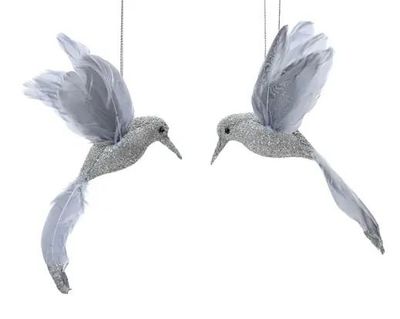 OISEAU MOUSSE PAILLETTE ARGENT 13CM