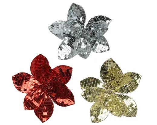 POINSETTIA PAILLETTE METALLIQUE ROUGE/ AREGNT/ OR