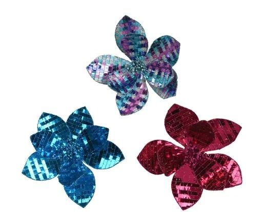 POINSETTIA PAILLETTEE SUR CLIP 3 ASS BLEU/ FUSCHIA/ MULTICOLOR POINSETTIA PAILLETTEE SUR CLIP 3 ASS BLEU/ FUSCHIA/ MULTICOLOR