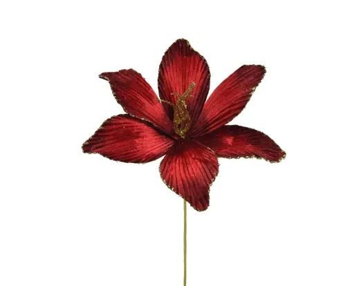 BRANCHE VELOURS ROUGE TIGE METALLIQUE OR