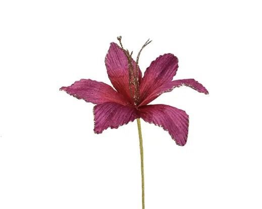 BRANCHE VELOURS FUSCHIA TIGE METALLIQUE OR