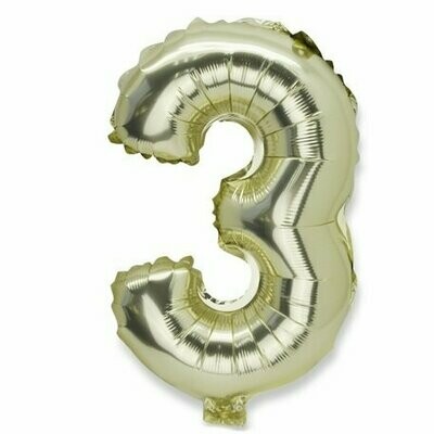 BALLON METAL OR 86CM CHIFFRE 3 PAILLE INCLUSE
